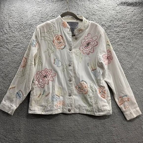 Vintage Alex Kim Women's Large Floral Embroidered Jacket Button Up Lined EUC - Picture 1 of 11